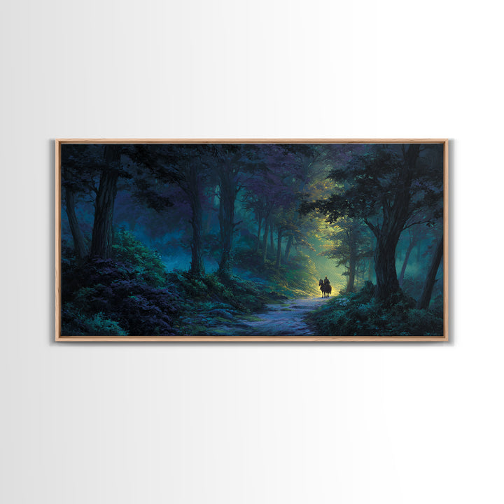 Moonlit Enchanted Forest Canvas Print, Fantasy Landscape Wall Art, Mystical Woodland Decor, Dark Fairy Tale Art Print Gift