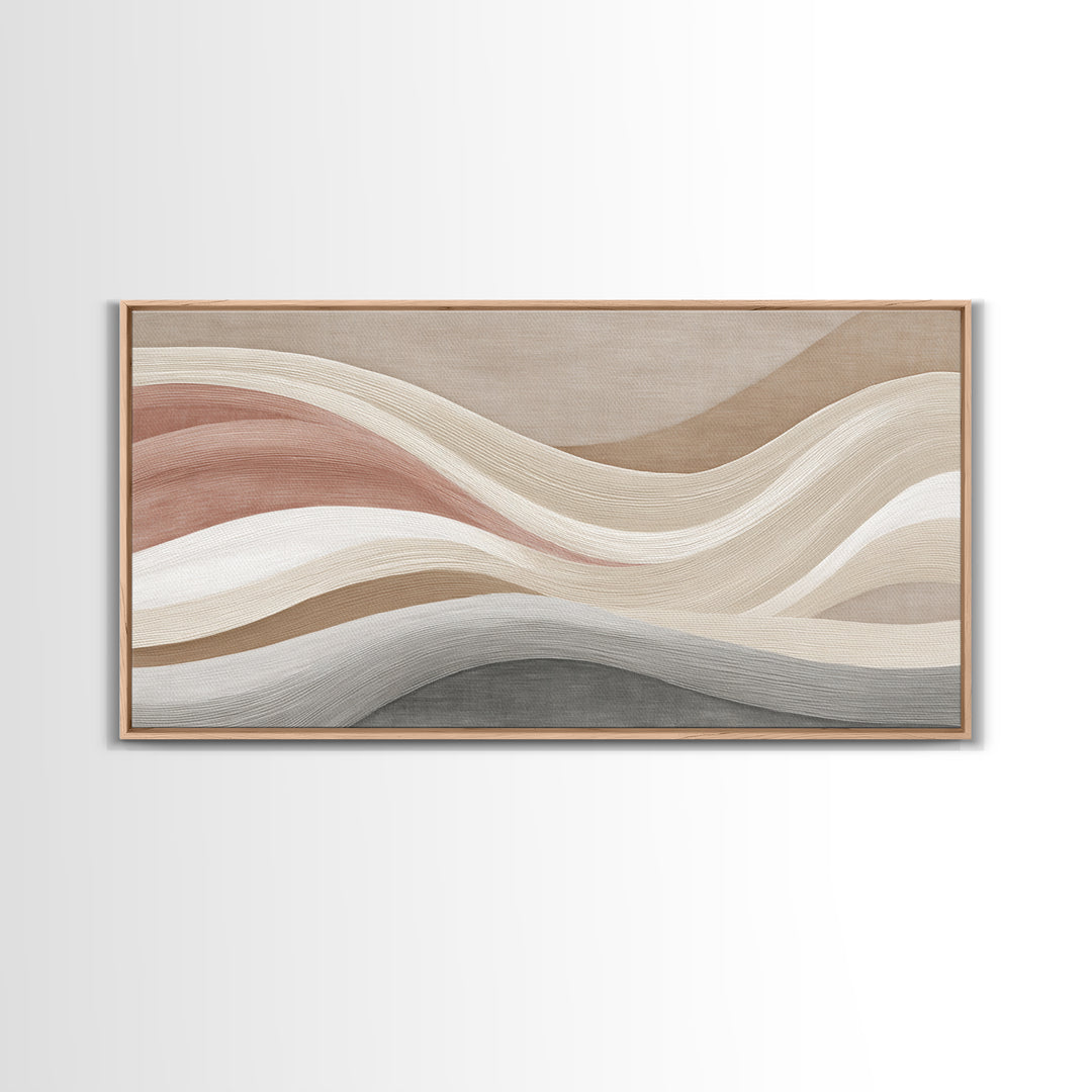Neutral Wavy Abstract Wall Art, Terracotta Taupe Lines, Minimalist Canvas Print, Modern Living Room Decor, Above Sofa Art