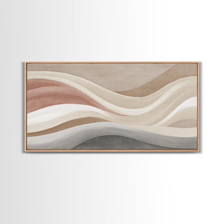 Neutral Wavy Abstract Wall Art, Terracotta Taupe Lines, Minimalist Canvas Print, Modern Living Room Decor, Above Sofa Art