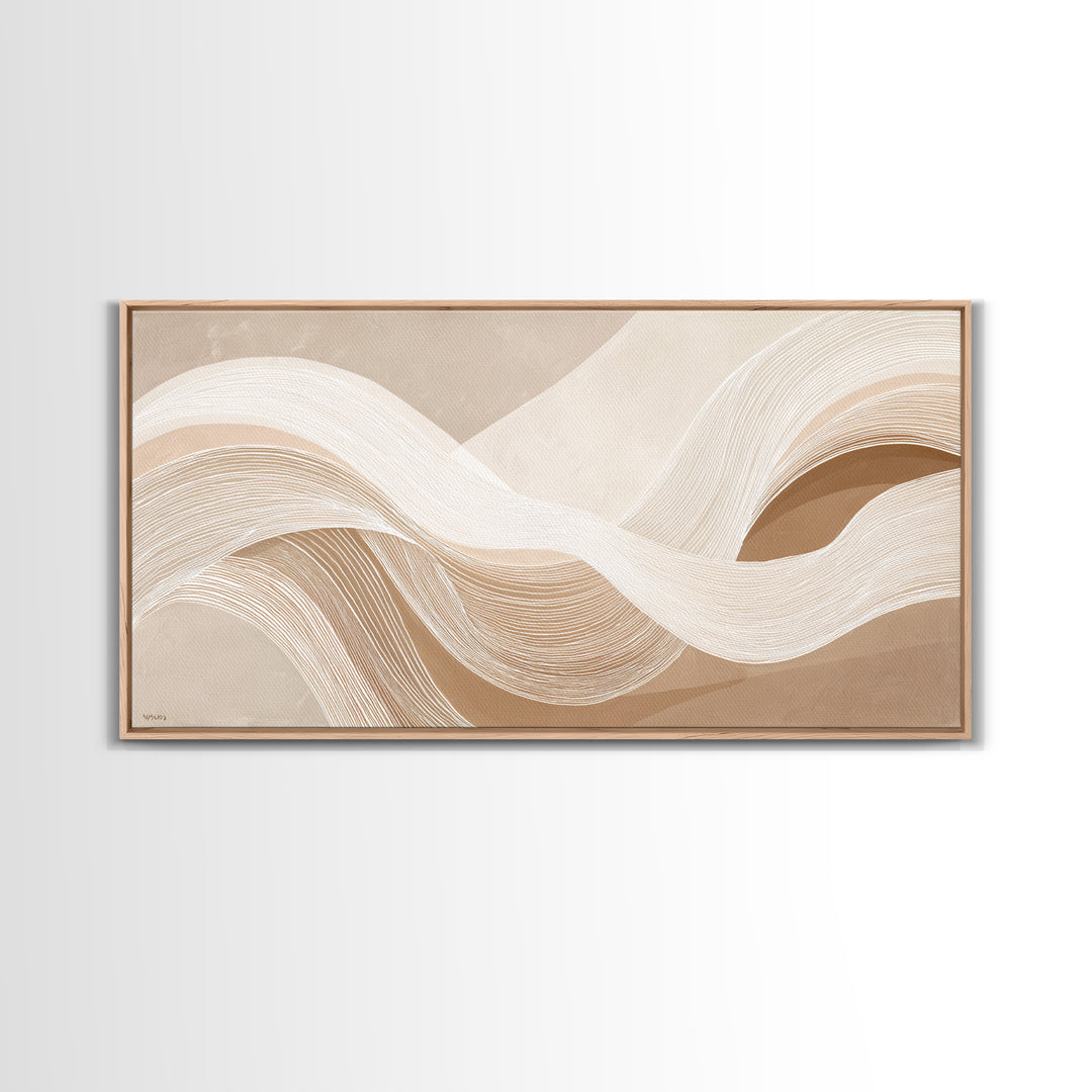 Cream Topographic Wave Framed Canvas Print, Beige Abstract Wall Art, Organic Modern Decor, Neutral Living Room Wall Decor