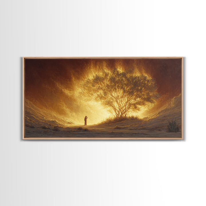 Glowing Golden Tree At Sunrise Canvas Print, Spiritual Landscape Wall Art, Warm Earth Tone Decor, Inspirational Gift For Home