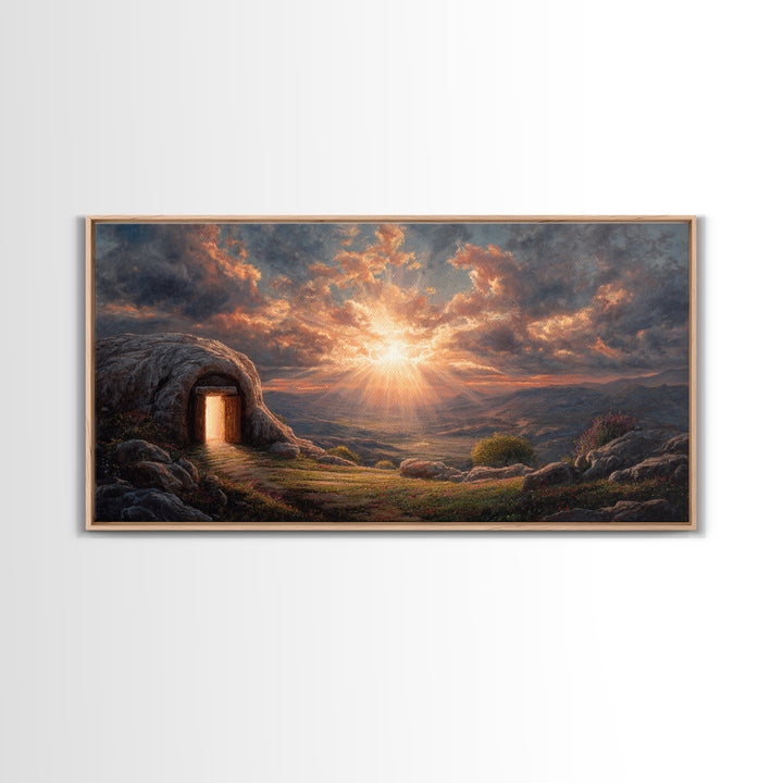 Empty Tomb Sunrise Framed Canvas Print, Christian Wall Art, Resurrection Painting, Easter Decor, Inspirational Gift For Her