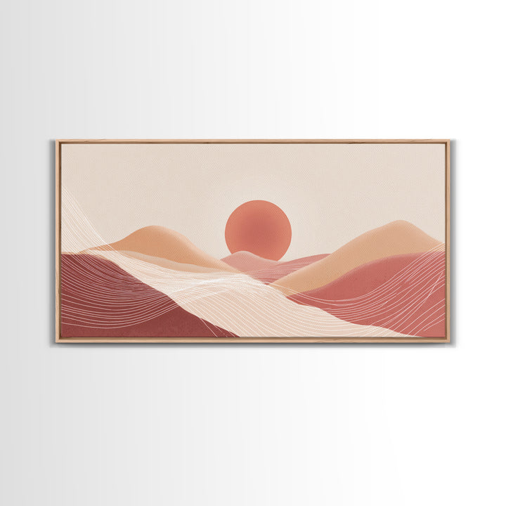 Terracotta Desert Sunset Canvas Print, Abstract Dune Landscape Wall Art, Boho Earth Tone Living Room Decor, Modern Above Bed Print