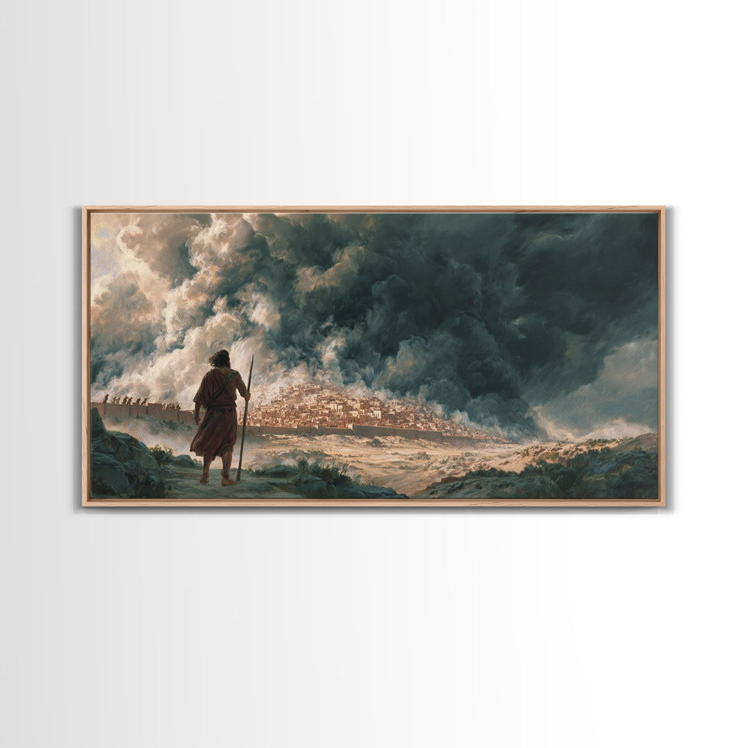 Dramatic Prophet Before Stormy City Wall Art, Biblical Landscape Canvas Print, Dark Fantasy Art, Religious Home Decor, Fine Art Print