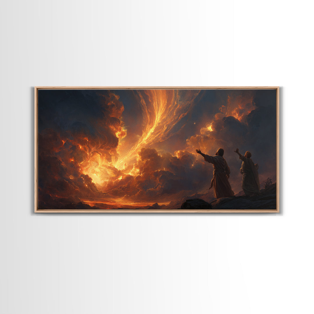 Fiery Pillar In Storm Clouds Framed Canvas Print, Biblical Wall Art, Spiritual Landscape Decor, Christian Gift For New Home
