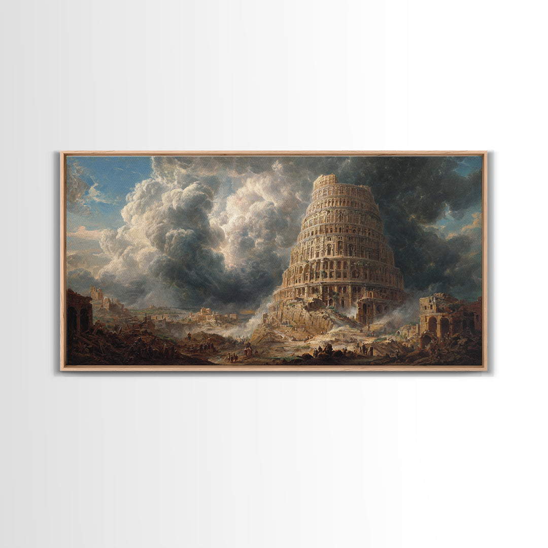 Tower Of Babel Storm Canvas Print, Biblical Architecture Wall Art, Dark Academia Decor, Classical Fantasy Landscape Art Print