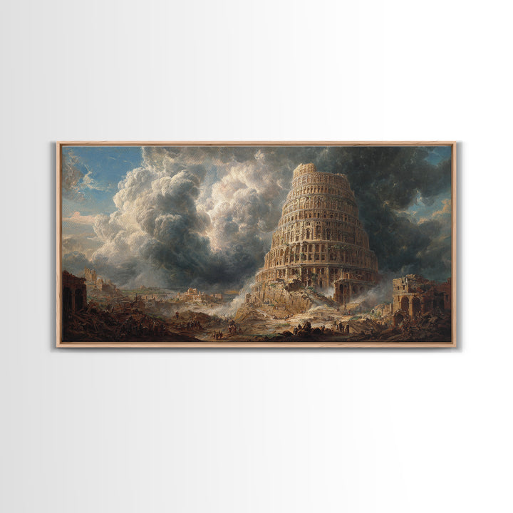 Tower Of Babel Storm Canvas Print, Biblical Architecture Wall Art, Dark Academia Decor, Classical Fantasy Landscape Art Print