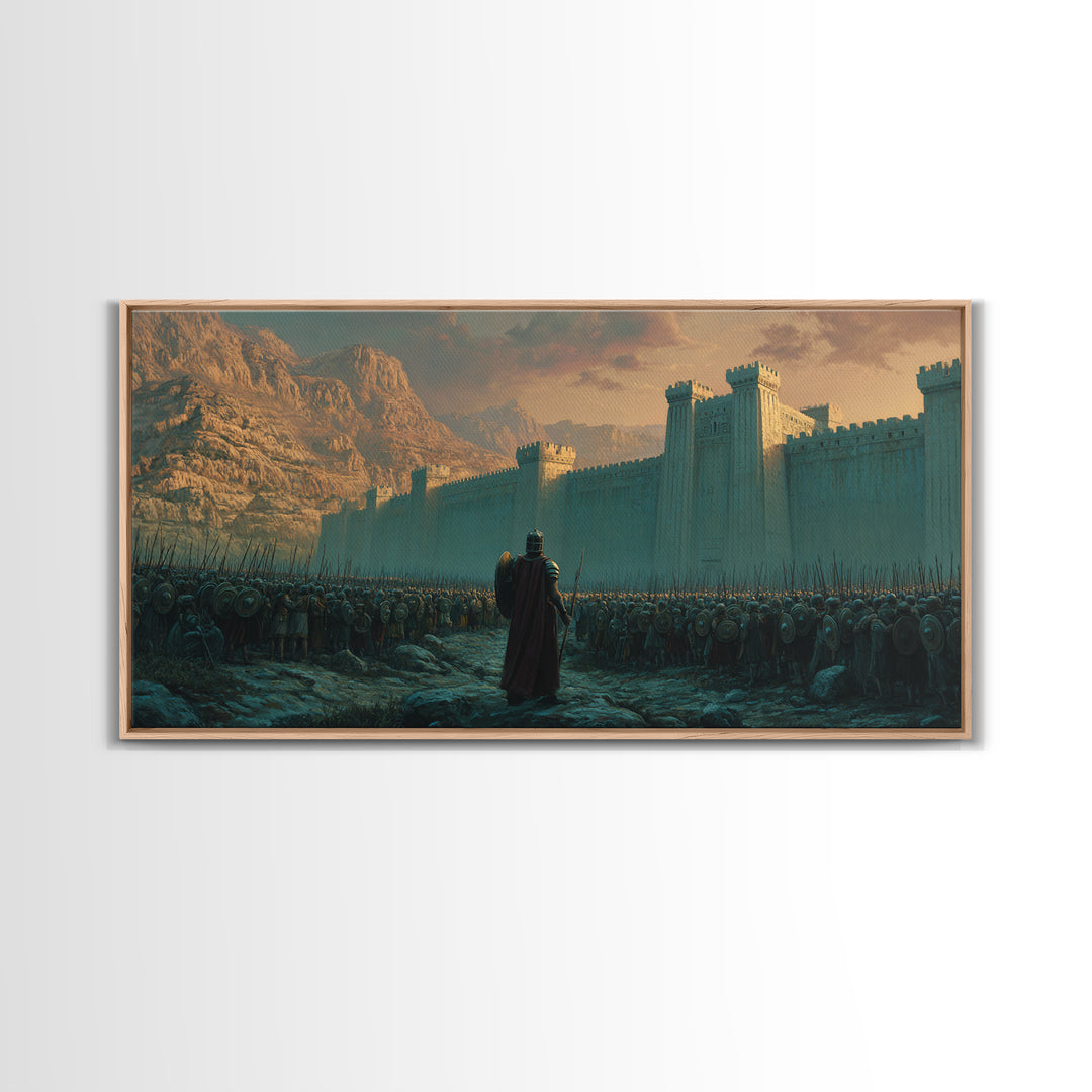 Lone Commander Before Castle Army Wall Art, Epic Medieval Fantasy Canvas Print, Knight Battle Landscape, Man Cave Decor, Gift For Him