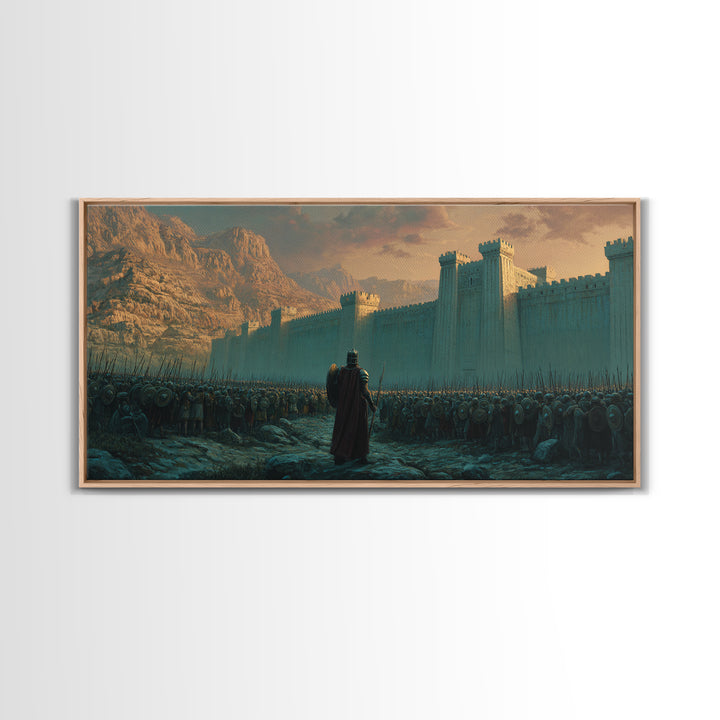Lone Commander Before Castle Army Wall Art, Epic Medieval Fantasy Canvas Print, Knight Battle Landscape, Man Cave Decor, Gift For Him