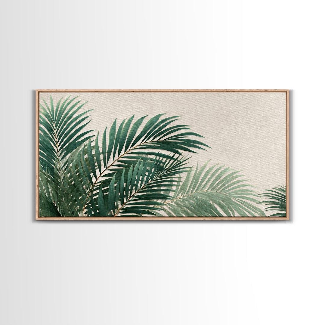 Tropical Palm Leaves Wall Art, Botanical Canvas Print, Green Coastal Decor, Neutral Living Room Wall Decor, Beach House Gift