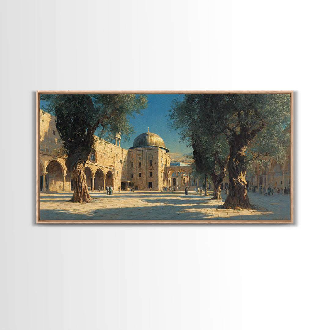 Jerusalem Olive Tree Courtyard Canvas Print, Islamic Architecture Wall Art, Mediterranean Travel Decor, Historic City Art Print