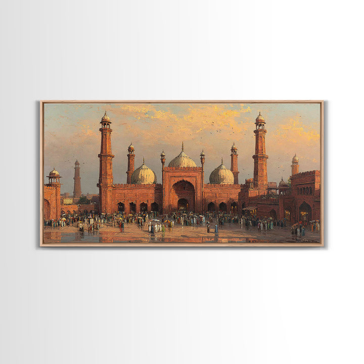 Sunset Red Mosque Courtyard With Domes Wall Art, Islamic Architecture Canvas Print, Travel Poster, Elegant Home Decor, Housewarming Gift