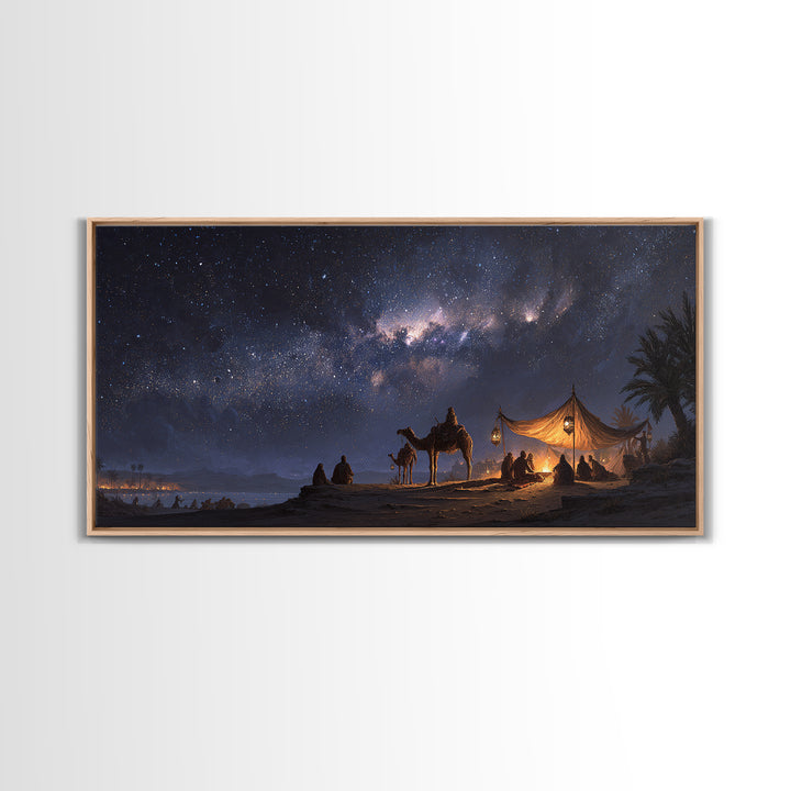 Milky Way Desert Camp Wall Art, Camel Tent Night Sky Canvas Print, Celestial Landscape, Boho Travel Home Decor Gift For Her