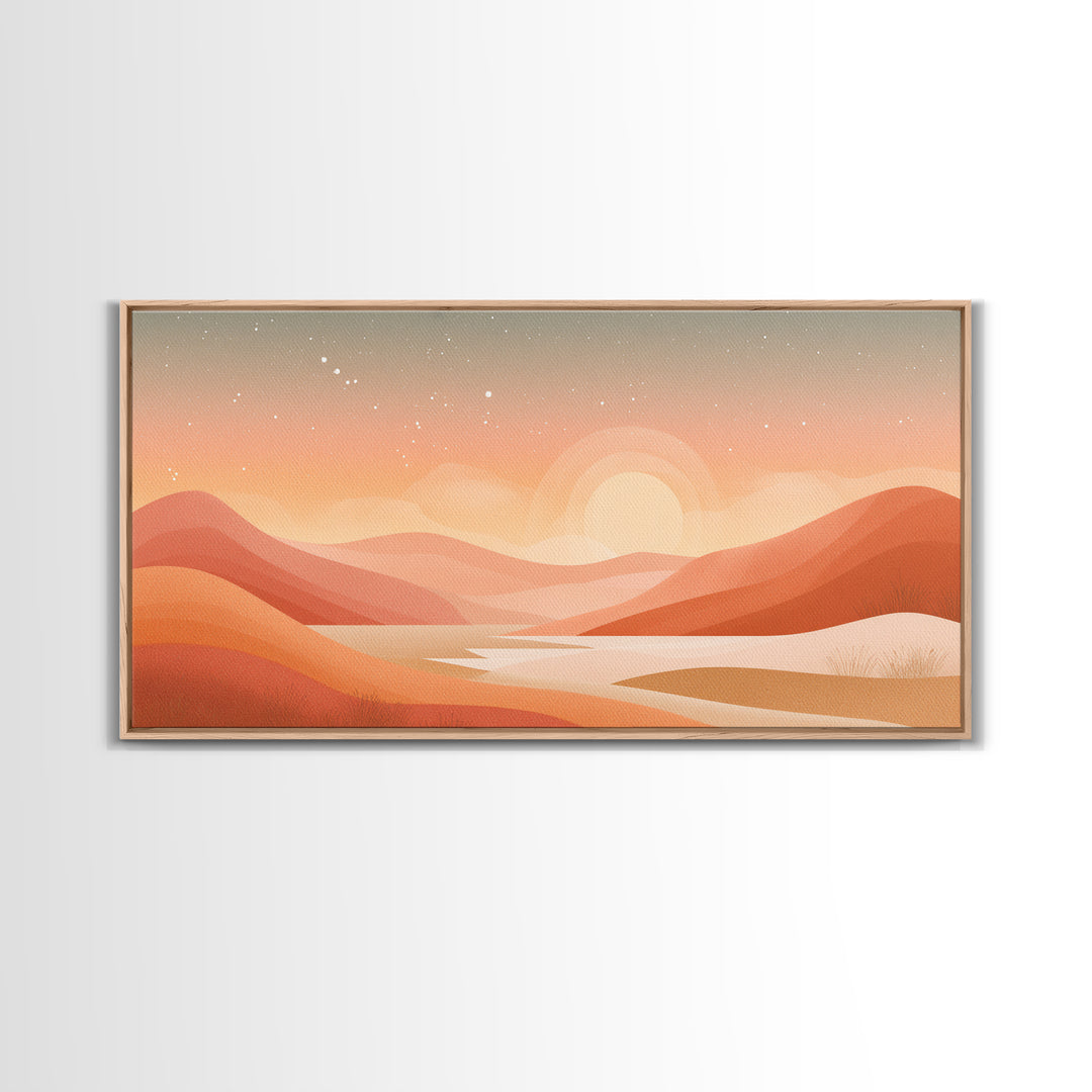 Warm Abstract Sunrise Landscape Wall Art, Desert Hills Canvas Print, Earth Tone Decor, Modern Living Room Above Sofa Art