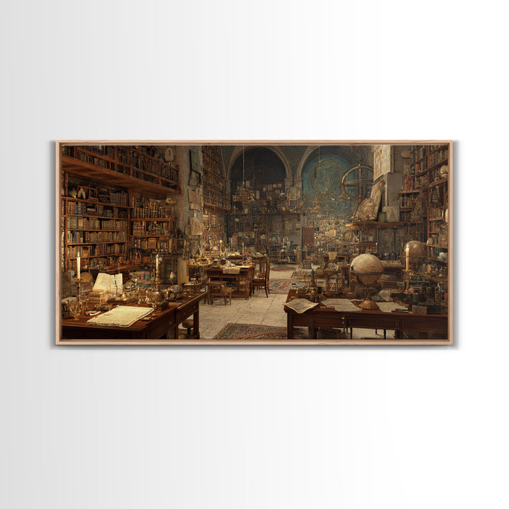 Ancient Library Alchemist Study Canvas Print, Dark Academia Wall Art, Gothic Library Decor, Book Lover Fantasy Art Print