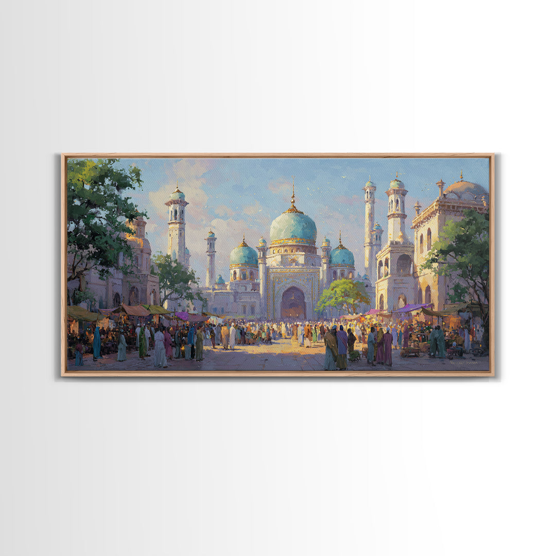 Turquoise Dome Mosque Marketplace Wall Art, Islamic Architecture Canvas, Travel Poster Decor, Asian Inspired Art, Eid Gift
