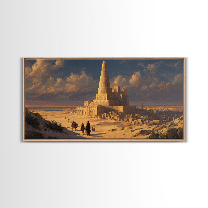 Ancient Tower Of Babel Desert City Canvas Print, Biblical Statement Wall Art For Living Room Decor And Historical Home Decor
