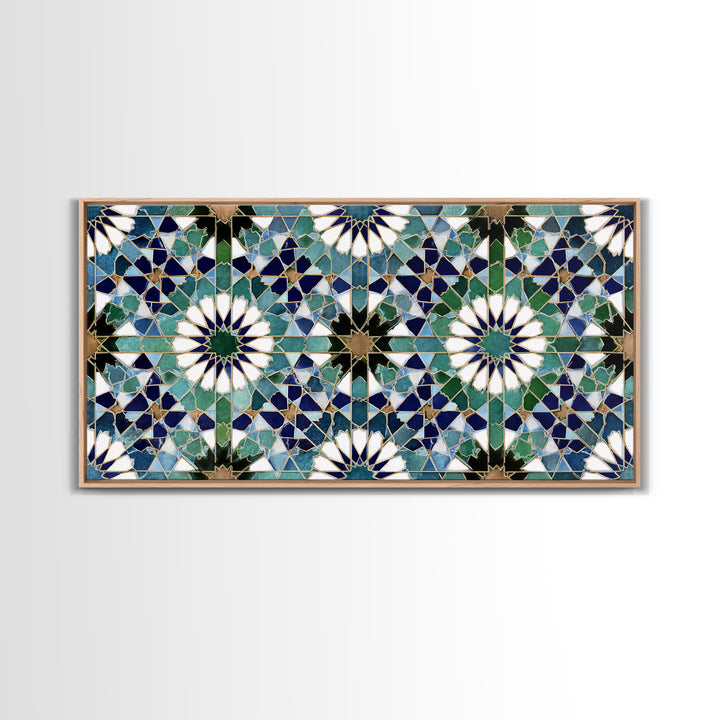 Blue Green Moroccan Tile Pattern Wall Art, Islamic Geometric Mosaic Print, Mediterranean Home Decor, Boho Wall Decor, Kitchen Decor
