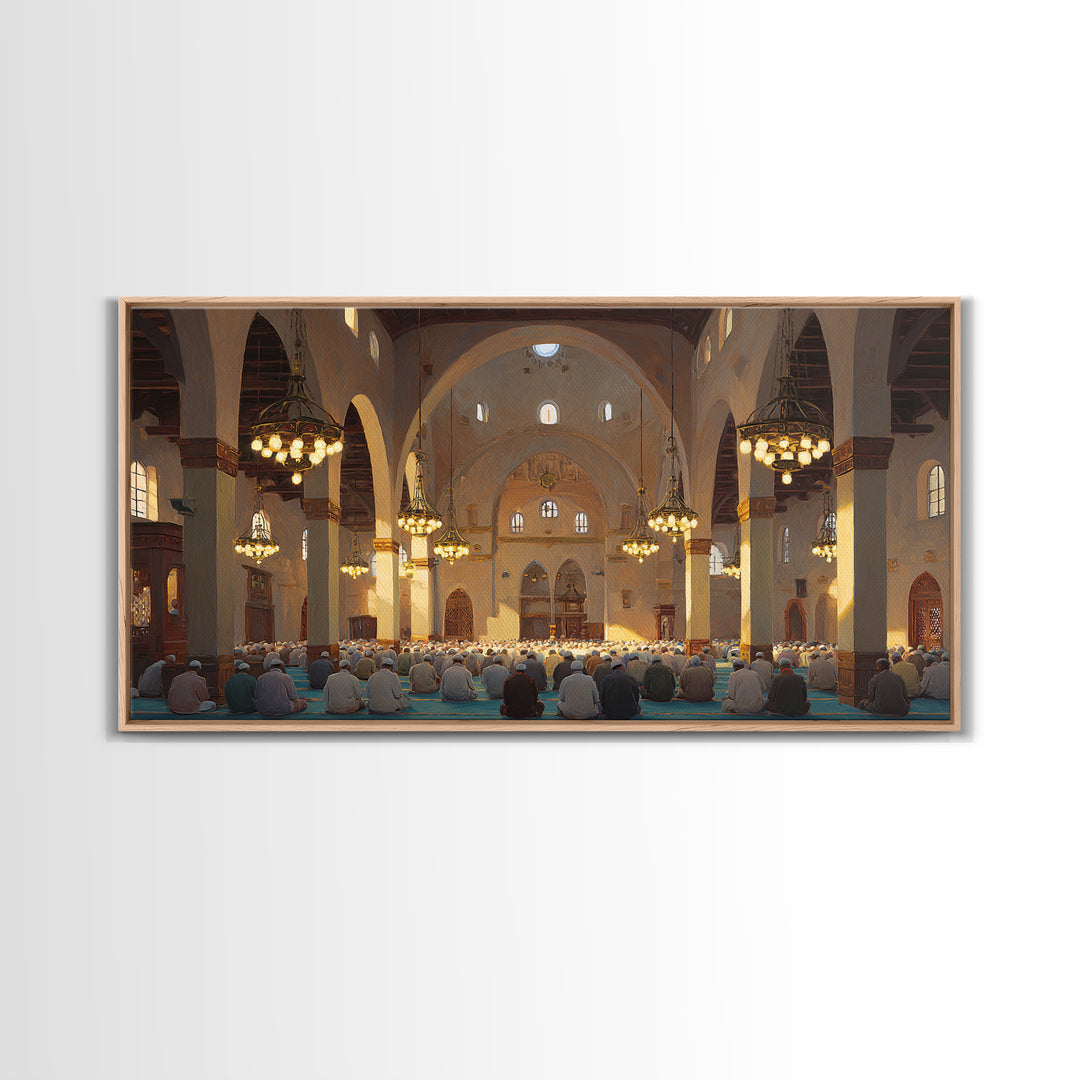 Sunlit Mosque Prayer Hall Wall Art, Islamic Home Decor, Arabic Architecture Print, Ramadan Gift, Spiritual Living Room Decor