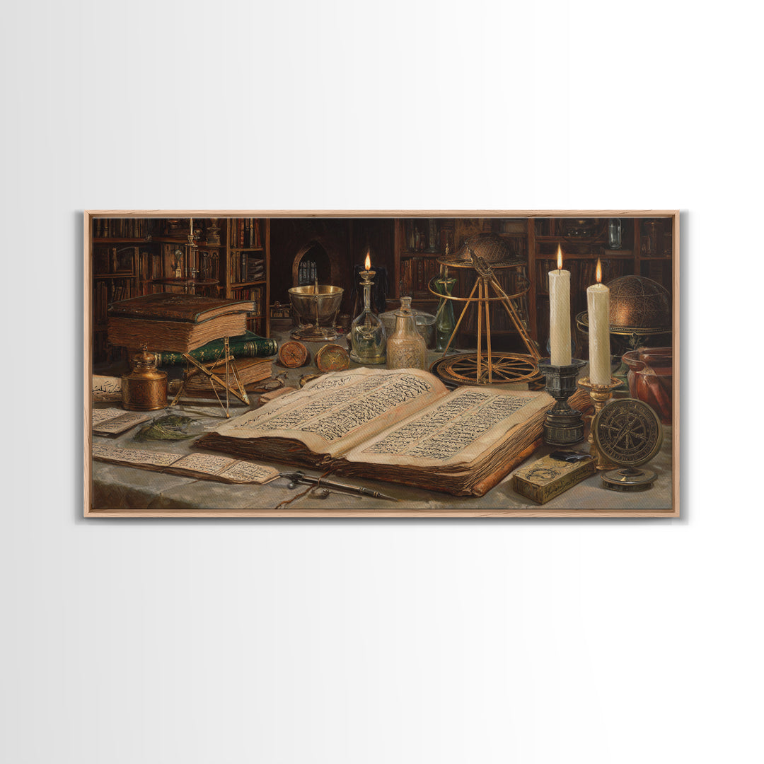 Alchemy Library Manuscript Wall Art, Dark Academia Canvas Print, Occult Still Life, Gothic Office Decor, Book Lover Gift
