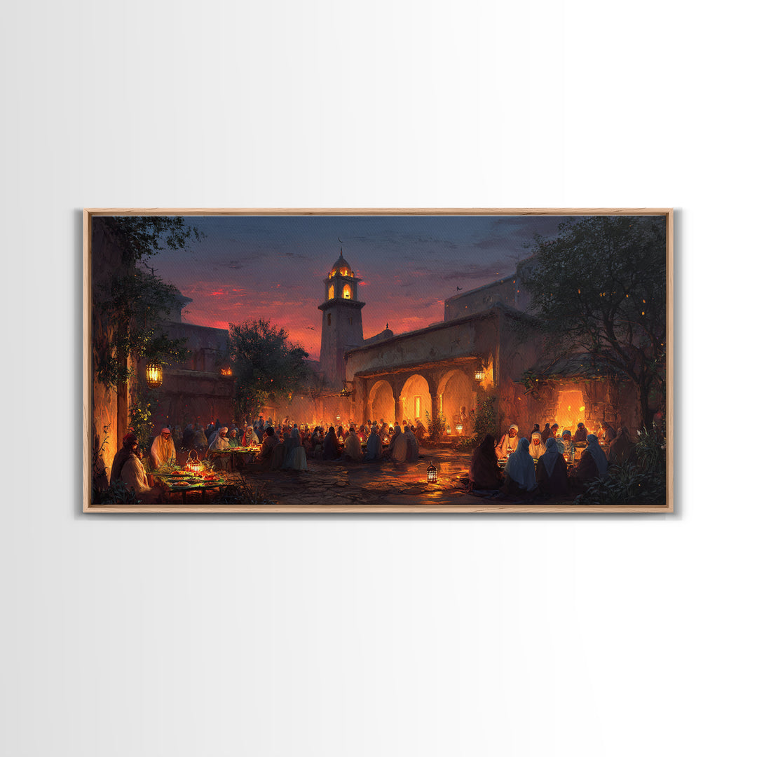 Lantern Courtyard Market Wall Art, Mediterranean Evening Canvas Print, Moroccan Bazaar Decor, Warm Travel Poster Gift For Home