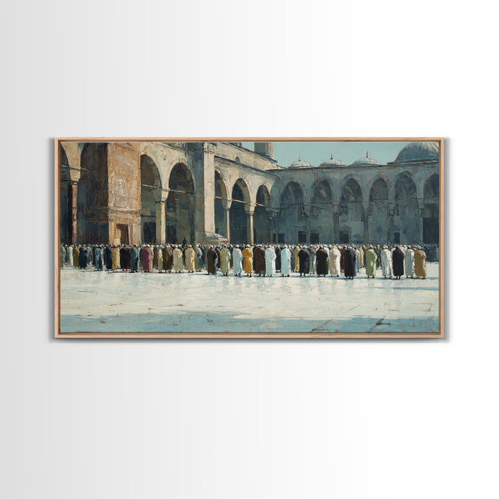 Islamic Courtyard Prayer Gathering Wall Art, Mosque Architecture Canvas Print, Muslim Home Decor, Ramadan Eid Spiritual Gift