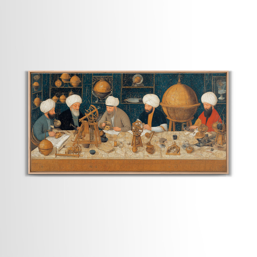 Golden Age Astronomers With Astrolabes Canvas Print, Islamic Wall Art, Historical Science Art, Arabic Decor, Office Wall Decor