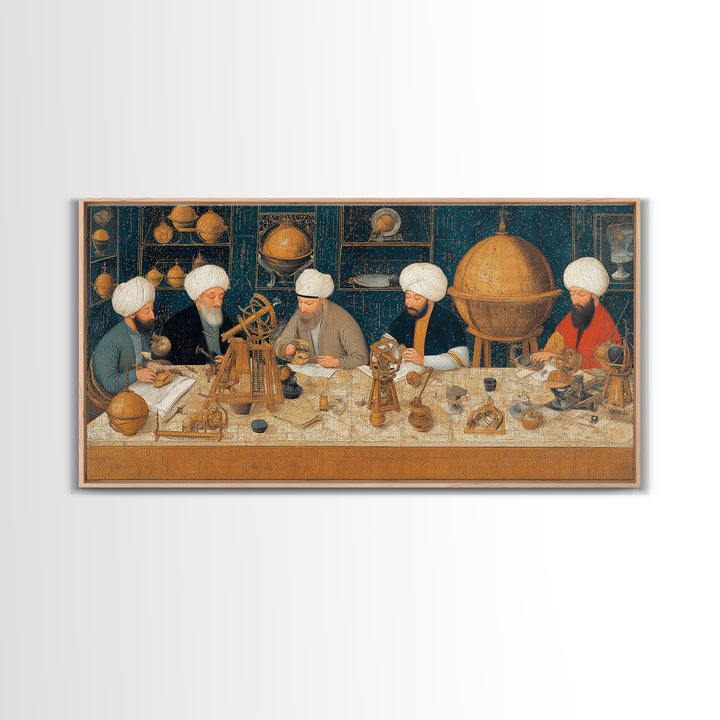 Golden Age Astronomers With Astrolabes Canvas Print, Islamic Wall Art, Historical Science Art, Arabic Decor, Office Wall Decor