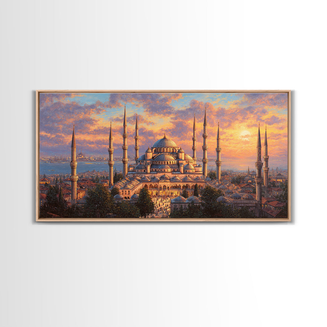 Sunset Blue Mosque Canvas Print, Istanbul Islamic Architecture Wall Art, Travel Poster Decor For Elegant Living Room Home Decor