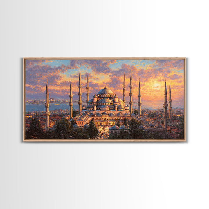 Sunset Blue Mosque Canvas Print, Istanbul Islamic Architecture Wall Art, Travel Poster Decor For Elegant Living Room Home Decor