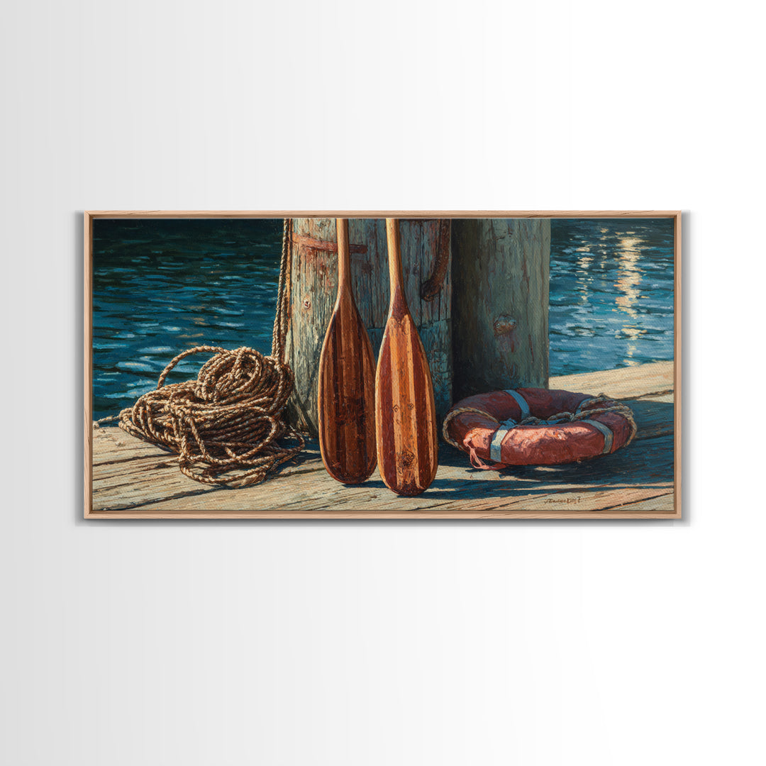 Weathered Dock Oars And Rope Canvas Print, Nautical Wall Art, Coastal Lake House Decor, Beach House Gift For Him, Fine Art Print