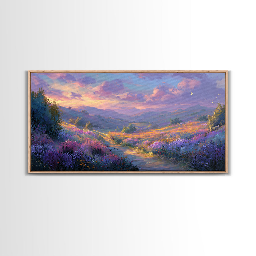 Lavender Mountain Valley Canvas Print, Colorful Landscape Wall Art, Purple Wildflower Living Room Decor, Statement Large Print