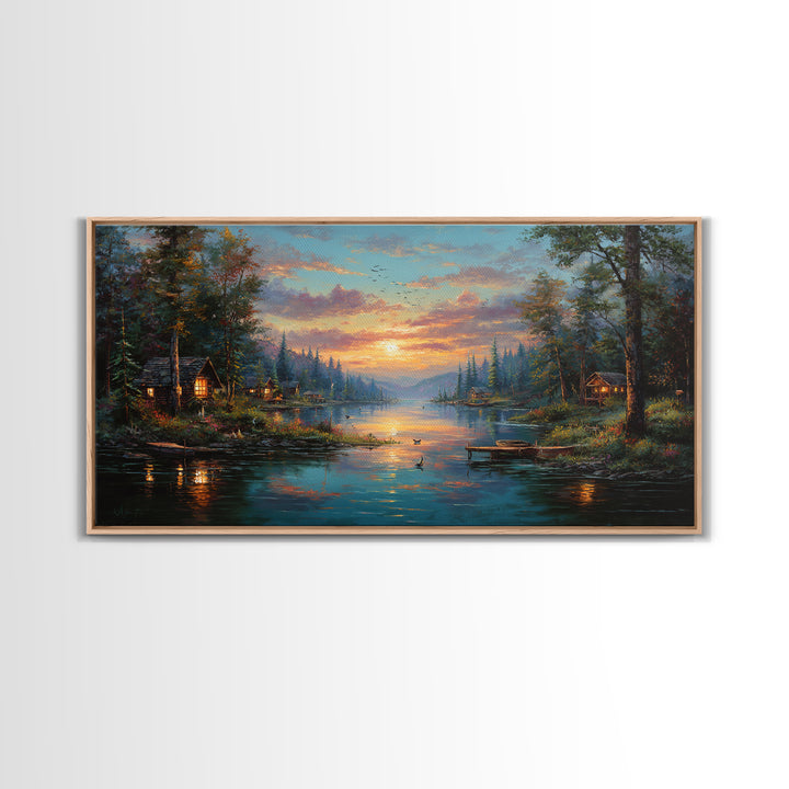 Peaceful Forest Lake Sunrise Canvas Print, Cozy Cabin Wall Art, Rustic Home Decor, Lake House Gift, Living Room Art, Nature Wall Art