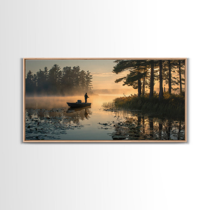 Peaceful Early Morning Lake Landscape Photography Wall Art For Rustic Home Decor And Living Room Framed