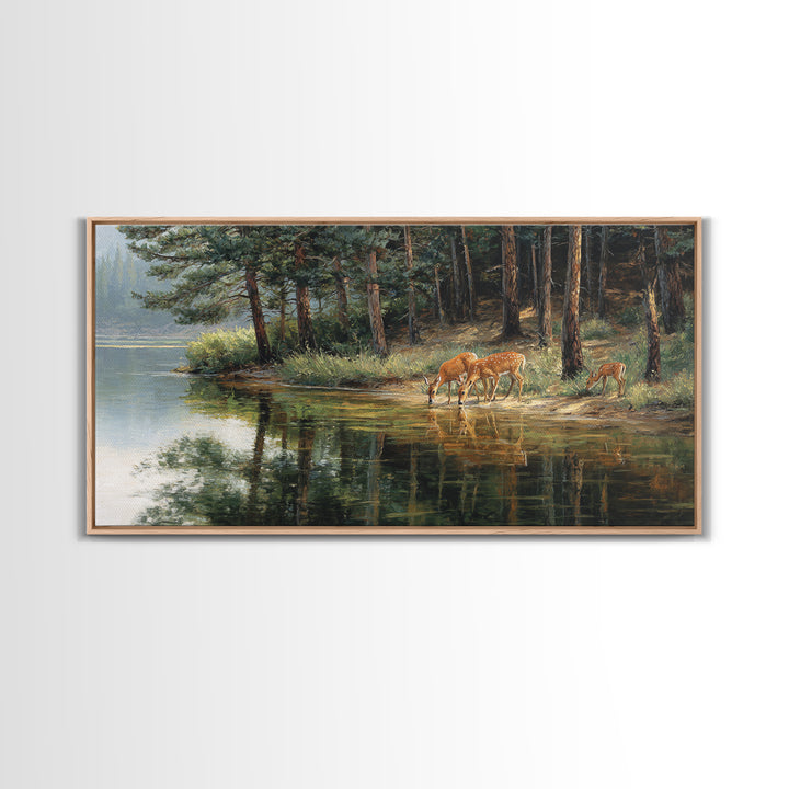 Realistic Wildlife Painting Deer Family Nature Wall Art Canvas Print For Rustic Home Decor And Living Room