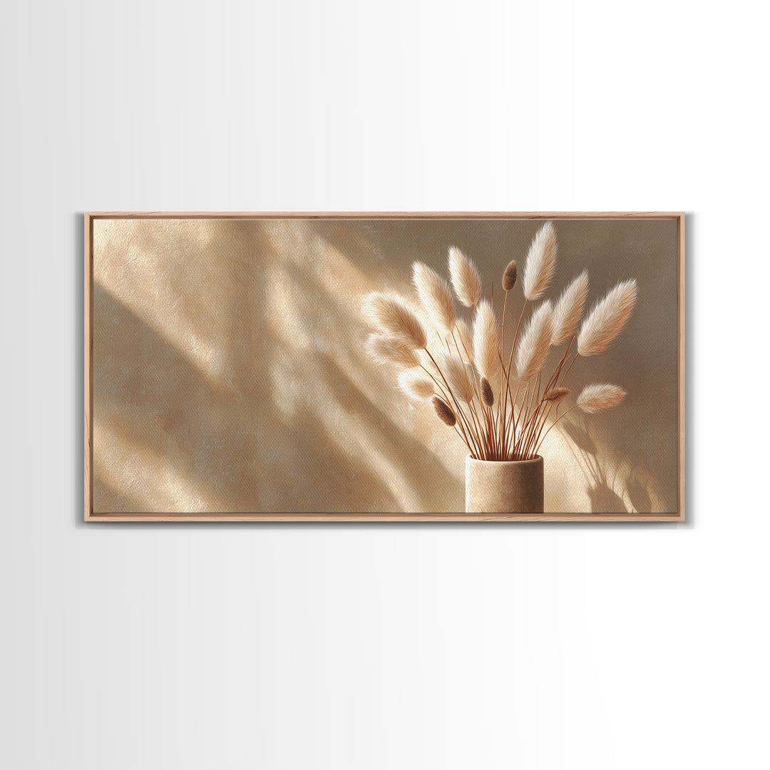 Soft Pampas Grass In Beige Sunlight Canvas Print, Minimalist Neutral Wall Art, Japandi Bedroom Decor Gift For Her, Modern Home Decor