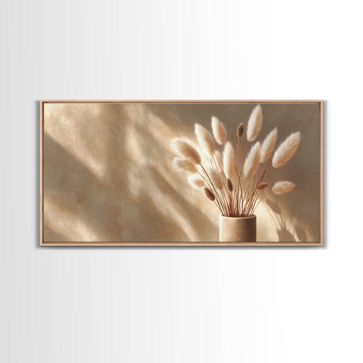 Soft Pampas Grass In Beige Sunlight Canvas Print, Minimalist Neutral Wall Art, Japandi Bedroom Decor Gift For Her, Modern Home Decor