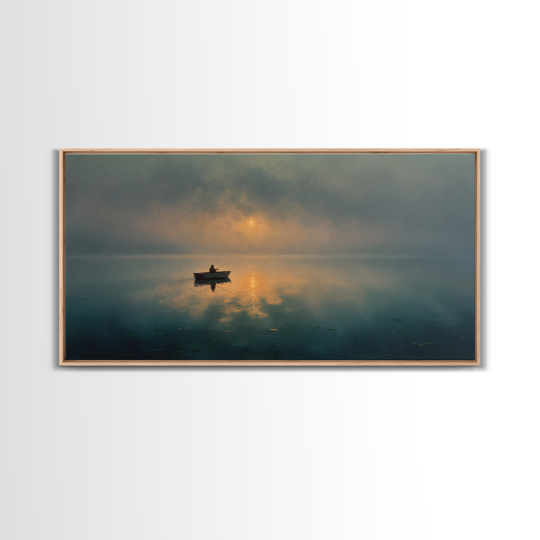 Upbeat Meditation Scene At Sunset With Person Silhouetted Over Ocean Calm Wall Art
