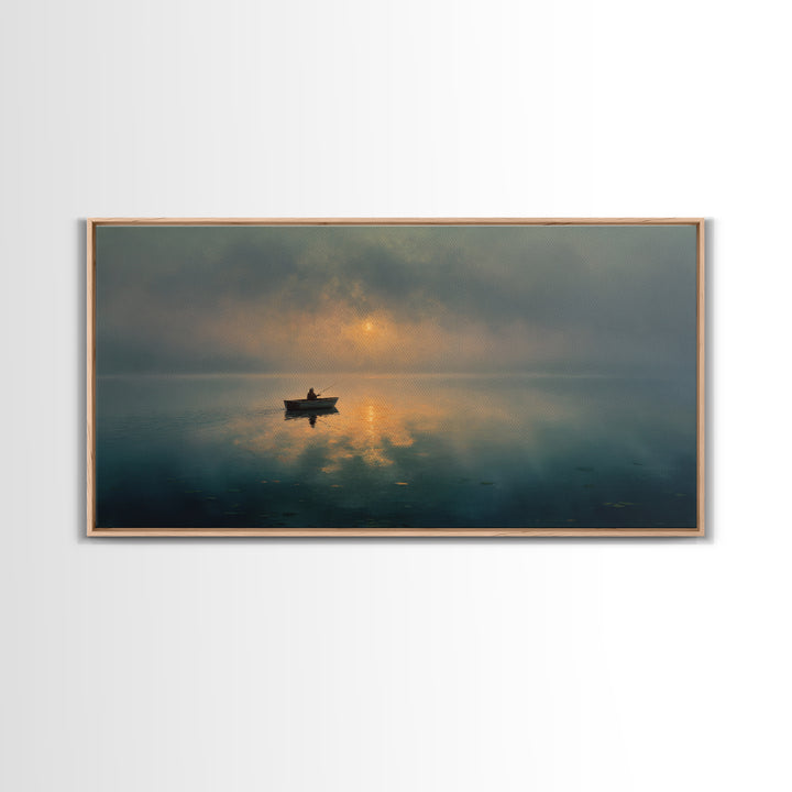 Upbeat Meditation Scene At Sunset With Person Silhouetted Over Ocean Calm Wall Art