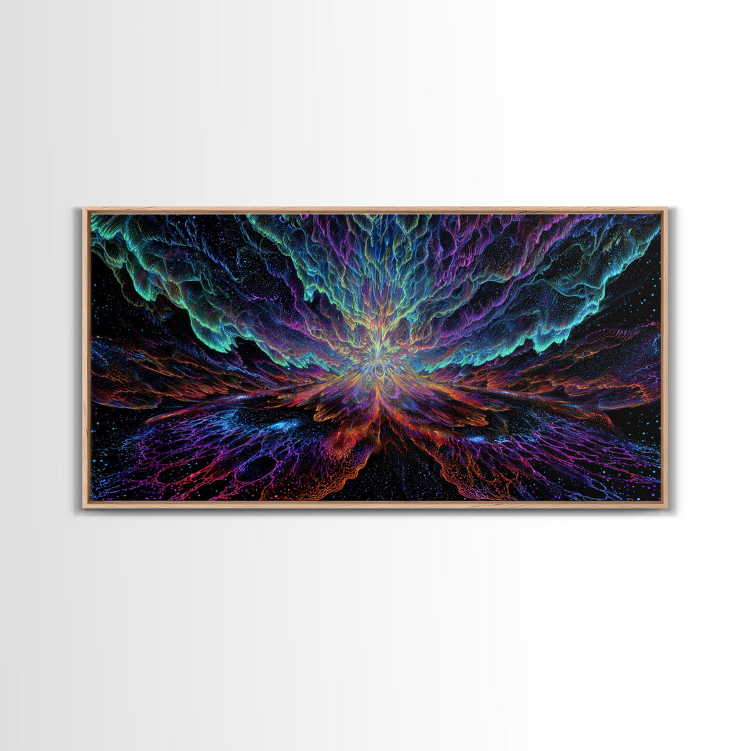 Mystic Neon Landscape With Glowing Pink Sun And Linear Mountains Canvas Print Retro Futuristic Wall Art Digital Decor For Office