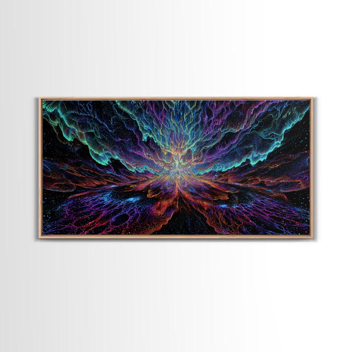 Mystic Neon Landscape With Glowing Pink Sun And Linear Mountains Canvas Print Retro Futuristic Wall Art Digital Decor For Office