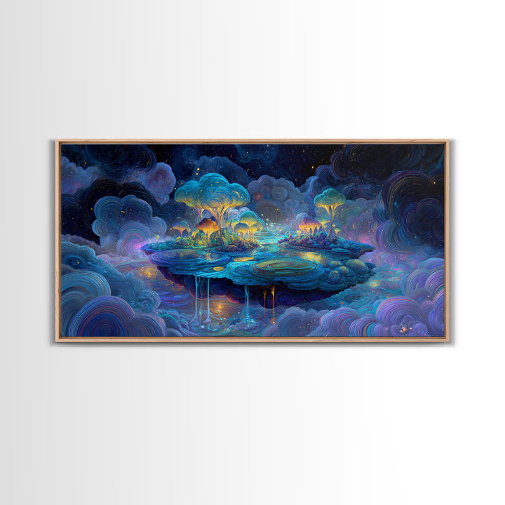 Vibrant Purple Night Bridge With City Lights Reflected On Water Large Wall Art Framed Canvas Print Modern Urban Home Decor