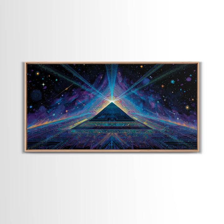Retro Futuristic City Street At Night With Neon Lights And Muscle Cars Captured As Canvas Print For Man Cave Or Office
