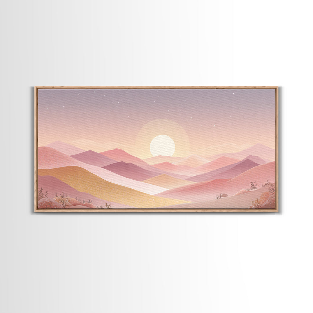 Pastel Layered Mountain Sunrise Wall Art, Minimalist Landscape, Pink Boho Decor, Nursery Art Print, Modern Home Decor Gift