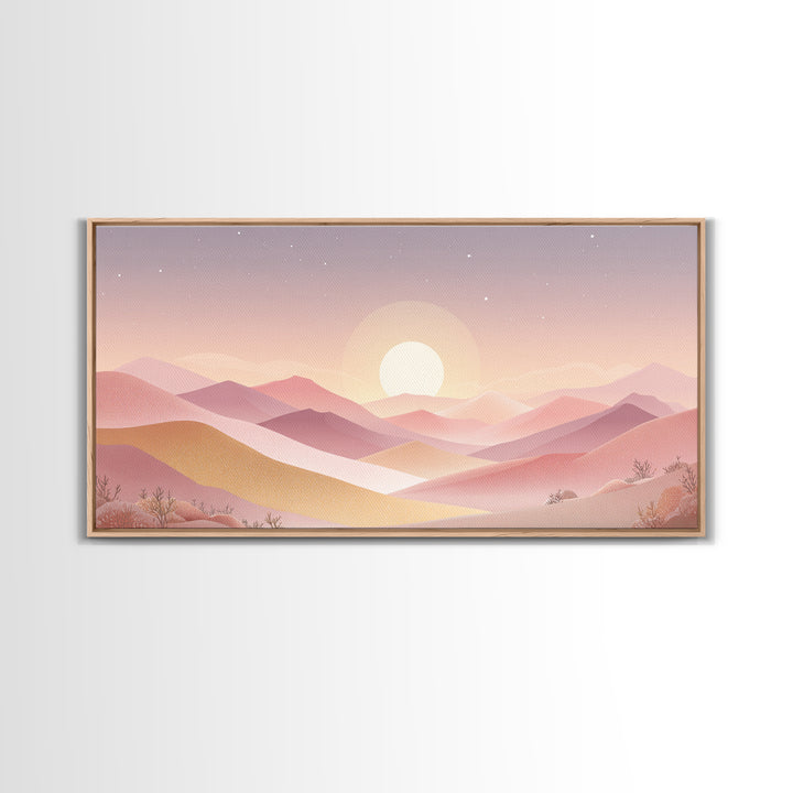 Pastel Layered Mountain Sunrise Wall Art, Minimalist Landscape, Pink Boho Decor, Nursery Art Print, Modern Home Decor Gift