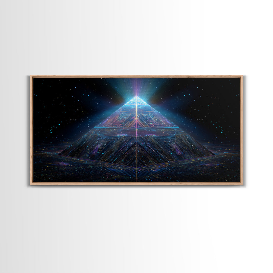 Cosmic Meditation Silhouette With Radiant Colorful Energy Aura Framed Canvas Print Spiritual Wall Art