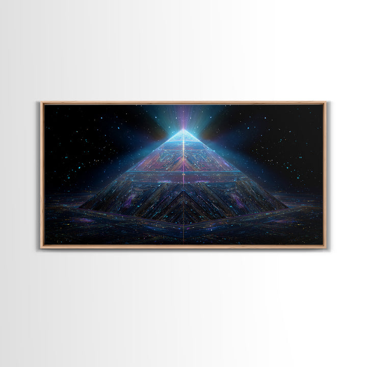 Cosmic Meditation Silhouette With Radiant Colorful Energy Aura Framed Canvas Print Spiritual Wall Art