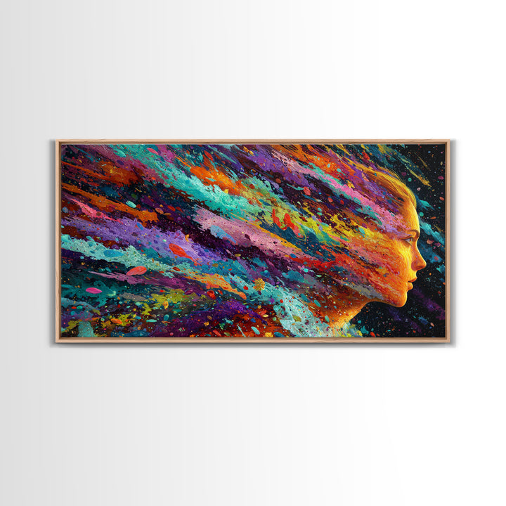 Vibrant Abstract Female Portrait With Colorful Splash Effects Canvas Print Modern Wall Art For Bedroom And Living Room