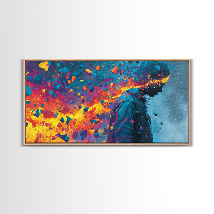 Vibrant Shattered Abstract Portrait With Exploding Colorful Pieces Contemporary Canvas Print