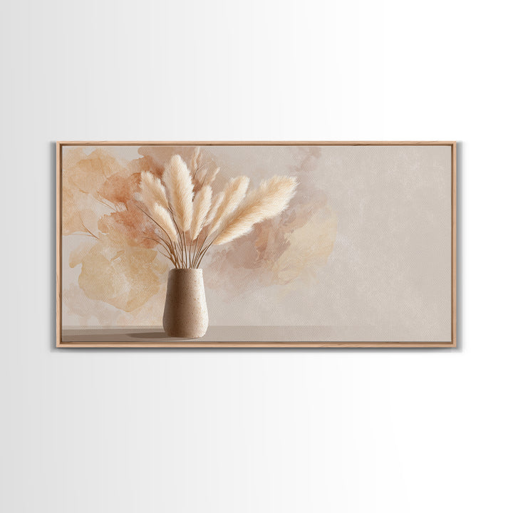 Neutral Pampas Grass Vase With Soft Beige Abstract Canvas Print, Minimalist Botanical Wall Art, Cozy Japandi Home Decor Print